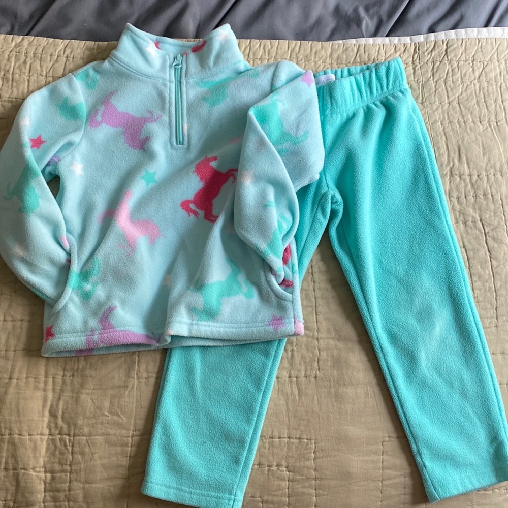 Girls Size 4 Teal Fleece Pullover and Pant